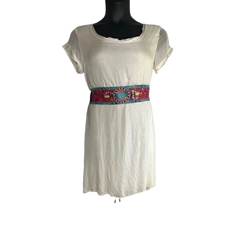 Giulia Women's Ivory White Silk High Low Embroidered Back Mini Dress Medium NWT
